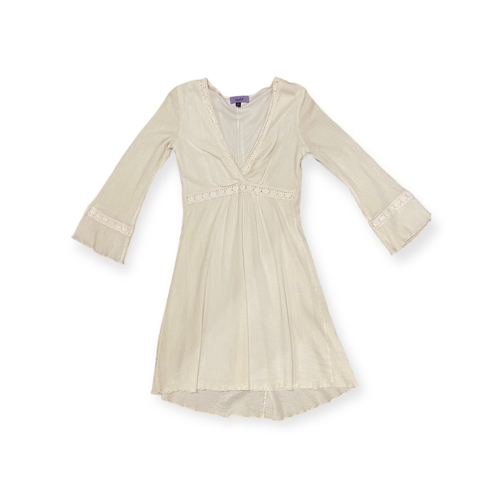 🤠👗VIOLET Long Sleeve V-Neck Flowing Dress with Lacy Embellishments
